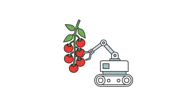 Robot picking cherries with mechanical arm.