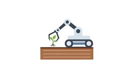 Naklejka premium Robot Planting Green Seedling Sapling.