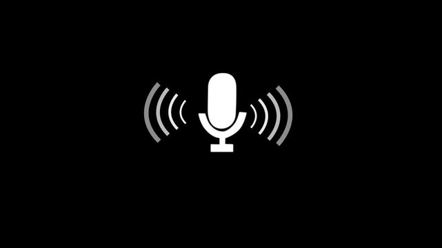 Gradient Microphone Icon with Pulsing Sound Waves for Podcast and Voice Search