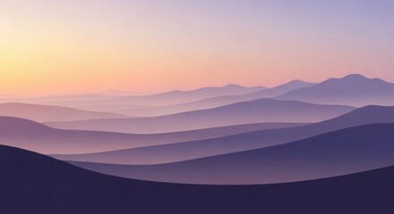 Obraz premium Serene Mountain Layers at Sunrise, Misty Haze, Pastel Sky, Majestic Landscape