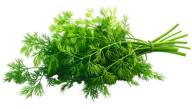 Close-up of a vibrant green bunch of leafy dill, tied together, against a black backdrop