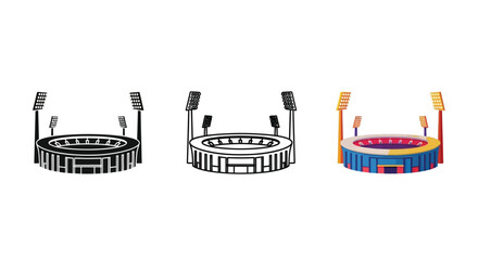 Stadium illustrations in varied styles including a striking black silhouette © MD