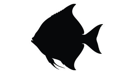A striking black silhouette of a tropical fish swimming gracefully © MD