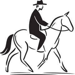 Hand Drawn Man Riding a Horse Black and White Avatar Illustration in Minimal Line Art Style Design