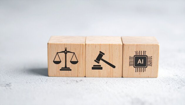 Justice gavel AI regulation wooden blocks