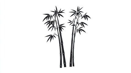 Obraz premium Two sets of bamboo stalks, stark black on white, create a minimalist botanical display