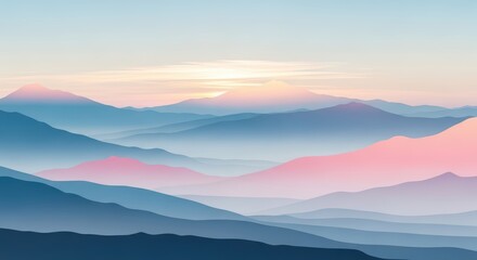 Obraz premium Serene Mountain Range at Sunrise with Pink and Blue Hues