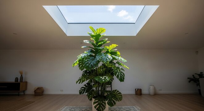Plant beneath skylight interior