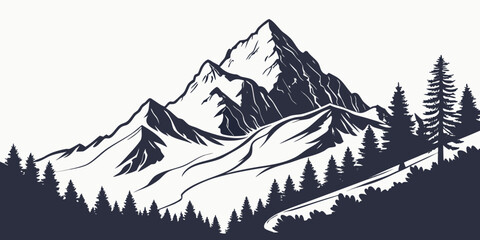 A stunning mountain landscape with snowcapped peaks and evergreen trees © AX