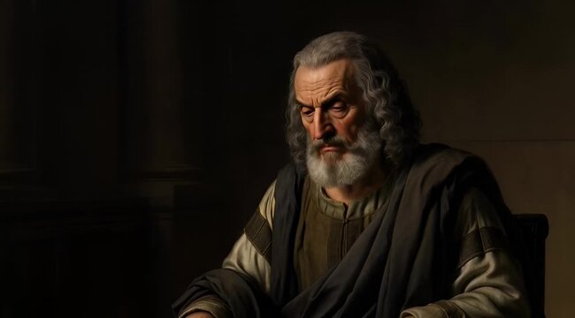 Classical Portrait Painting of Heraclitus with Dark Background Copy Space