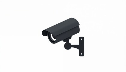 Black CCTV camera icon mounted on white background. Security system device for monitoring and recording. Protects property from crime. Ensures safety.
