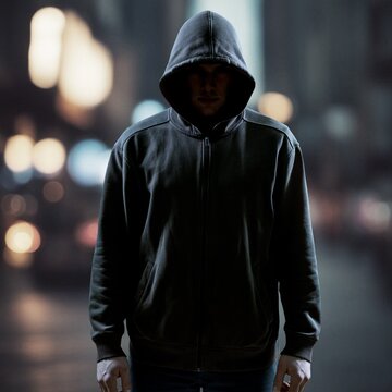 Silhouette of a man hacker in the hood