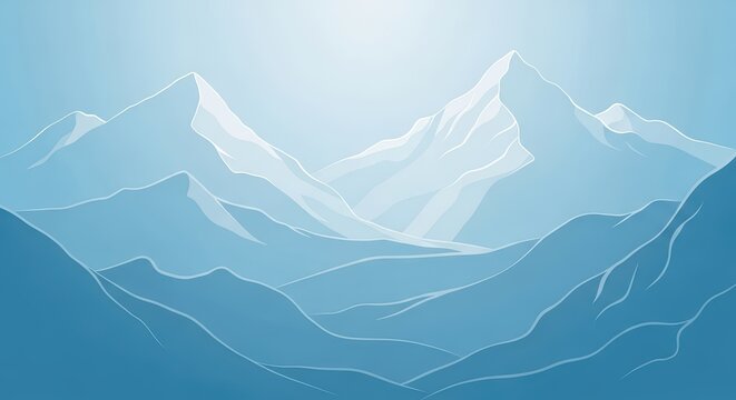 Serene Snowy Mountain Peaks in Soft Blue Light