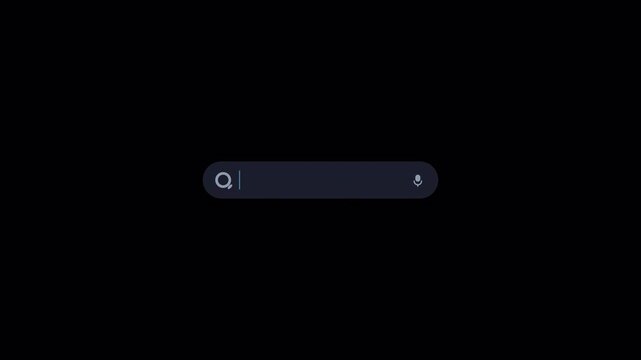 Dark navy minimalist search bar overlay with clean icons and blinking text cursor 4K UHD