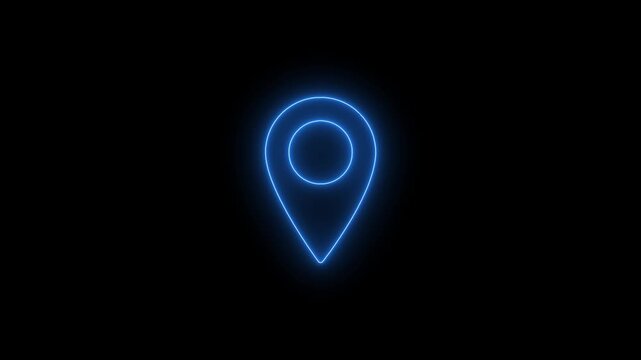 Glowing Blue Map Pin Location Marker on Black Background navigation neon sign map pointer