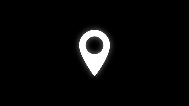 Glowing White Map Pin on Black Background Location Marker Symbol location glowing white map marker