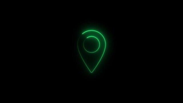 Glowing Green Map Pin Location Marker on Black Background Navigation Symbol map gps symbol green neon light
