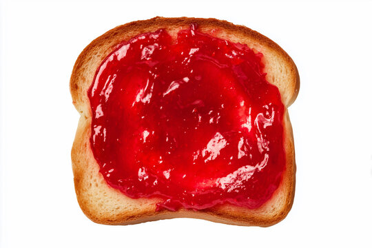 Sweet red jam on toasted bread slice isolated on white background