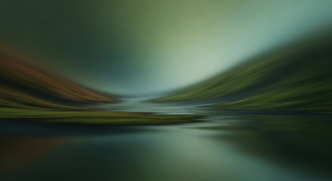 Blurry Landscape with Water and Hills.
