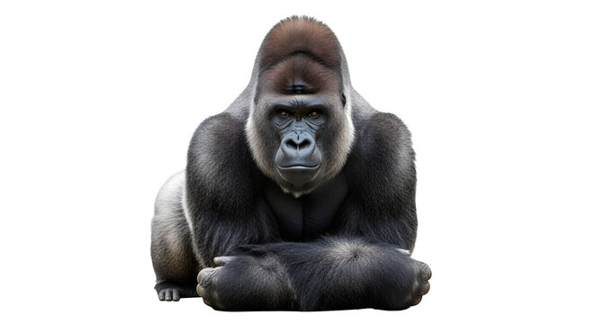 Majestic Gorilla Portrait on Black Background, Powerful Primate Close-up