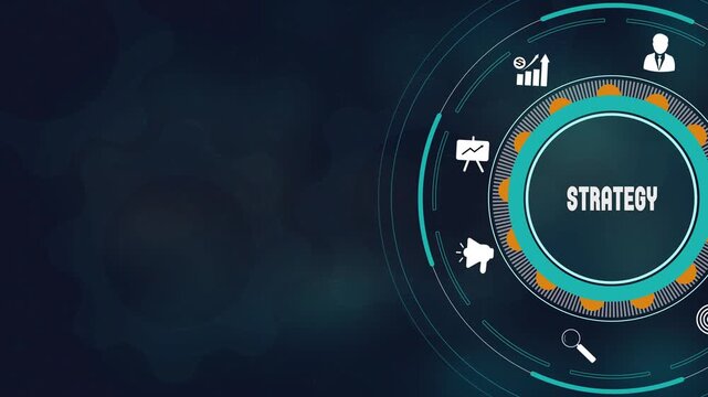 Strategy business growth concept, Digital marketing analytics with financial success symbols, Professional corporate management interface, Strategic planning icons for company development