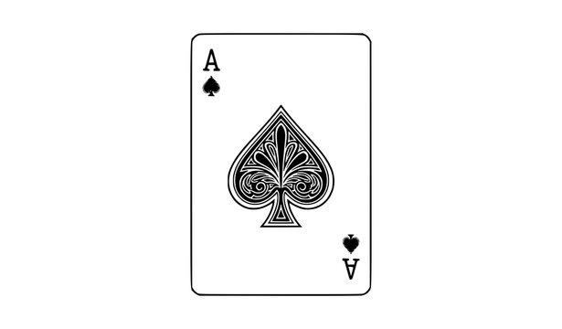 Elegant ace of spades playing card vintage style casino poker vector illustration isolated on white background