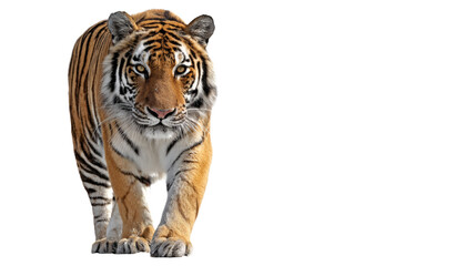 Obraz premium Bengal tiger looking forward, isolated on a white background