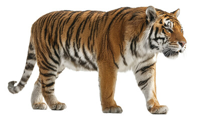 Obraz premium Bengal tiger looking forward, isolated on a white background