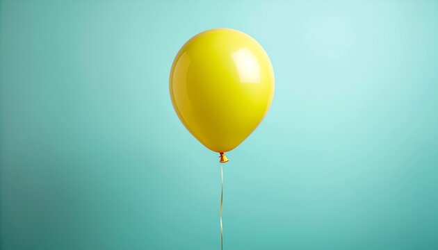 Yellow Balloon&rsquo;s Dreamy Ascension: An isolated yellow balloon floats gently, symbolizing freedom, hope, and the joy of simple celebrations, set against a calming turquoise backdrop.