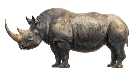 Fototapeta premium Black rhinoceros side view, isolated on a white background
