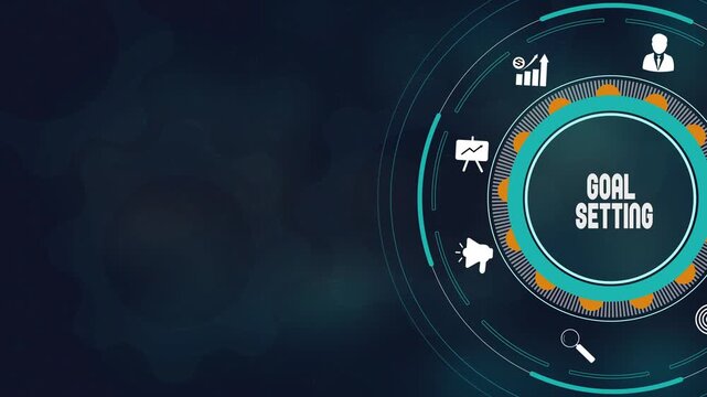 Goal setting business strategy concept, Corporate success objectives with digital icons, Professional management planning, Strategic vision for growth
