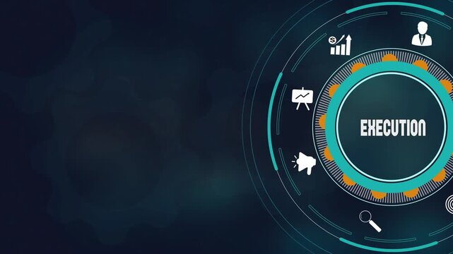 Execution business strategy concept, Corporate management success workflow, Strategic implementation and organizational growth.