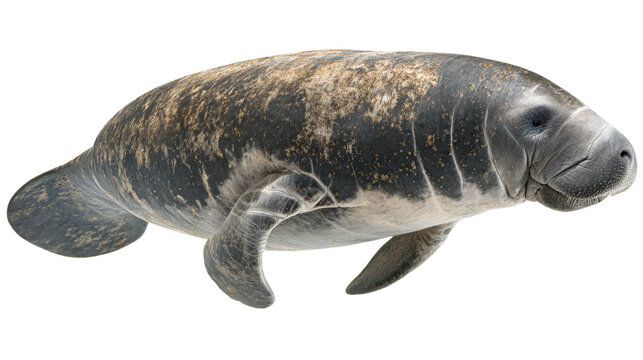 Manatee floating, isolated on a white background