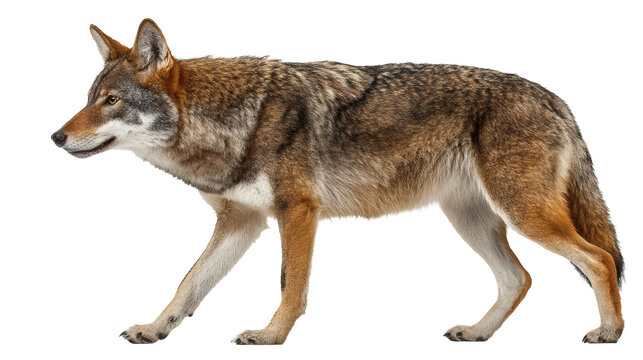 Red wolf standing, isolated on a white background