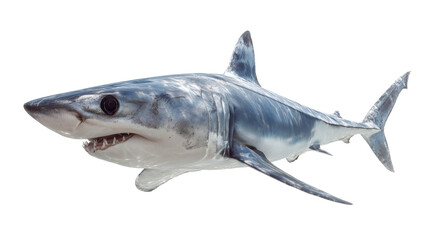 Fototapeta premium Shortfin mako shark swimming, isolated on a white background