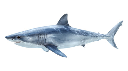 Obraz premium Shortfin mako shark swimming, isolated on a white background