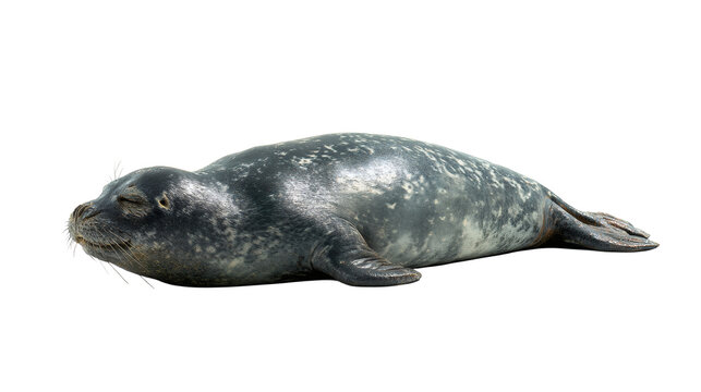Hawaiian monk seal lying, isolated on a white background