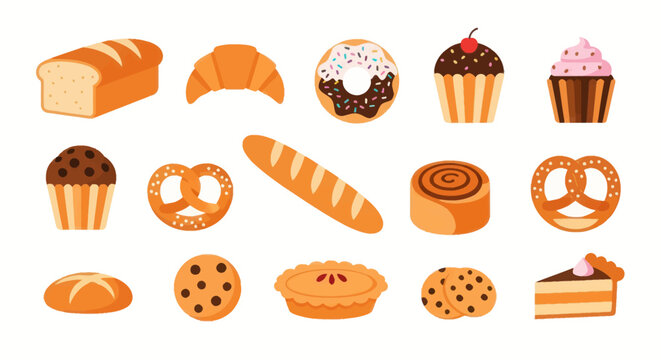 Bakery items illustration bread pastries and sweets