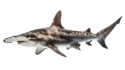 Fototapeta premium Scalloped hammerhead shark swimming, isolated on a white background