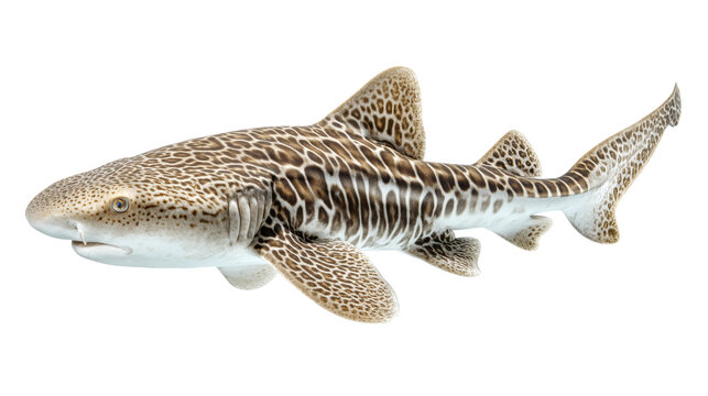 Zebra shark swimming, isolated on a white background