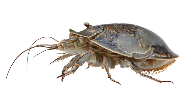 Horseshoe crab side view, isolated on a white background