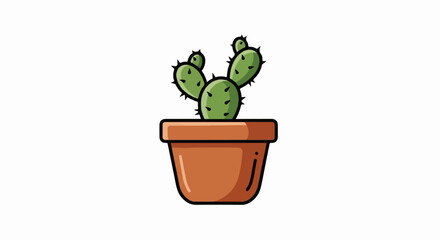 Obraz premium A simple, stylized prickly pear cactus in a terracotta pot, isolated on a white background