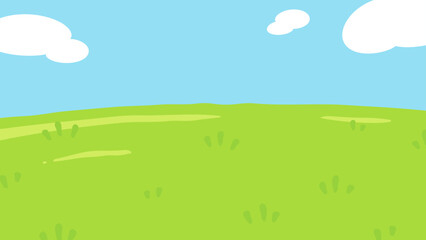 ゆるい雰囲気の草原と空の背景イラスト_16:9 © ふわぷか