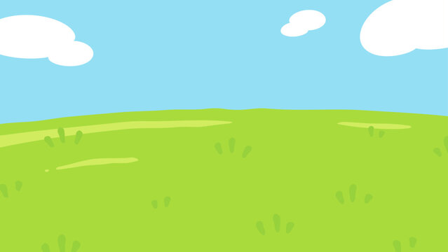 ゆるい雰囲気の草原と空の背景イラスト_16:9
