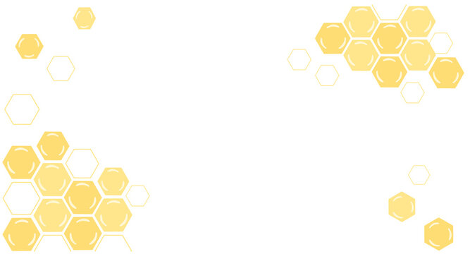 Honeycomb hexagon background with golden honey cells for banner, packaging, label, poster and organic product design.