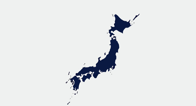 Silhouette map of the archipelago nation of Japan, rendered in a solid dark blue