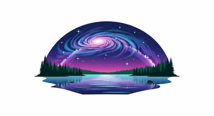 Fototapeta premium Pixel art of a galaxy over a serene lake reflecting pine trees under a starry sky