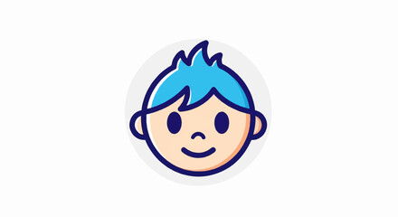 Obraz premium Simple cartoon of a boy's face with blue hair and a smile