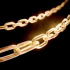 Fototapeta premium Glowing Golden Chain Links on Black Background