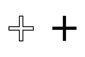 Obraz premium Simple Plus Sign Icon Set: Outline and Solid Black Addition Symbol